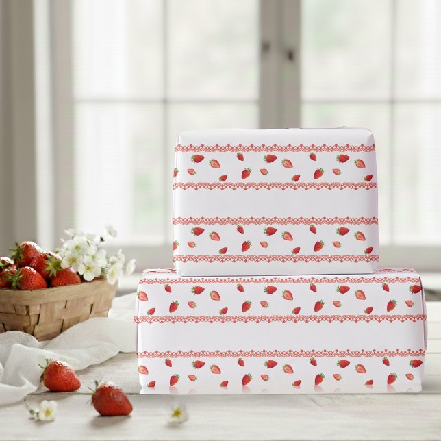 Red Lace Berry First Birthday  Wrapping Paper (Red Lace Berry First Birthday Wrapping Paper)