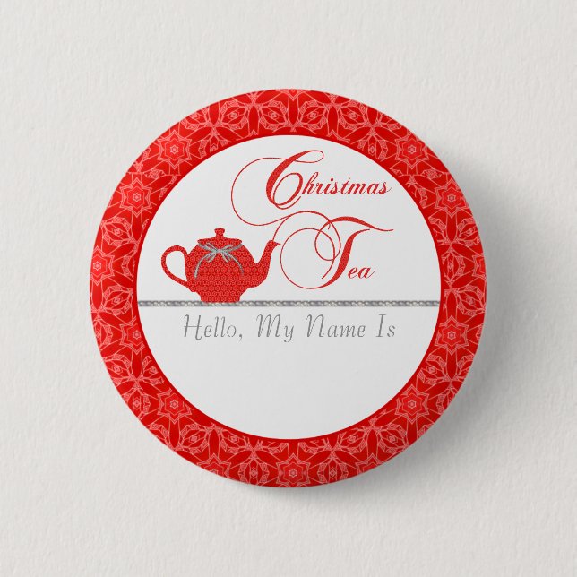 Red Lace Christmas Tea Name 6 Cm Round Badge (Front)