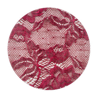 Red lace: elastic jacquard textile. cutting board