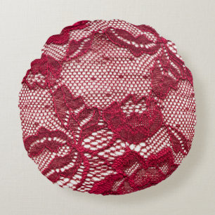 Red lace: elastic jacquard textile. round cushion