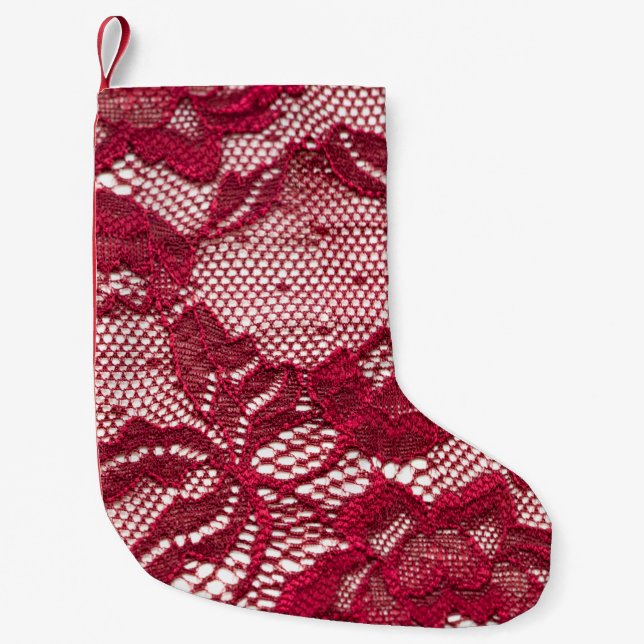 Red lace: elastic jacquard textile. small christmas stocking (Front)