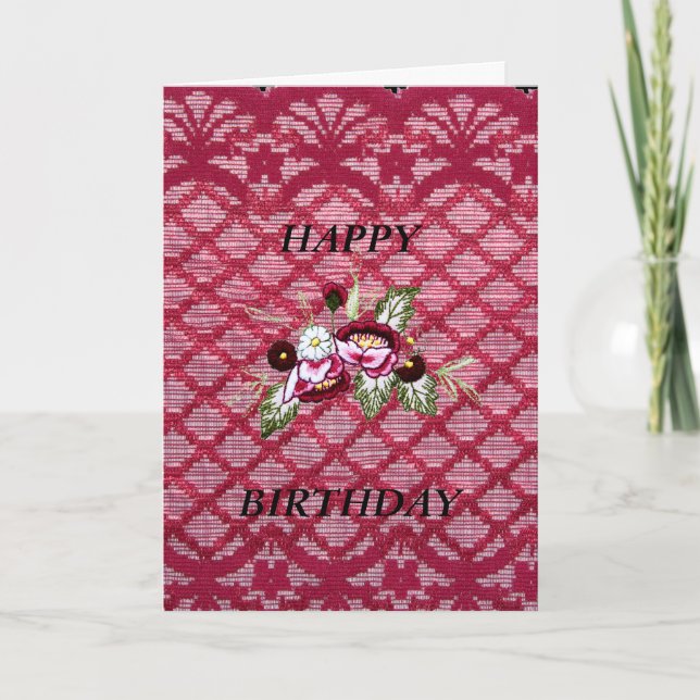 red lace floral birthday card (Front)