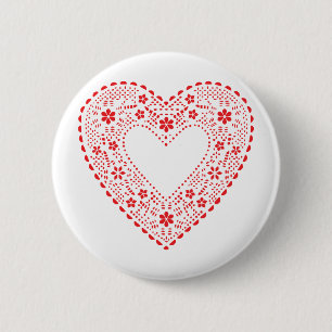 Red Lace Heart 6 Cm Round Badge