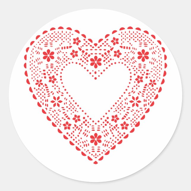 Red Lace Heart Classic Round Sticker (Front)