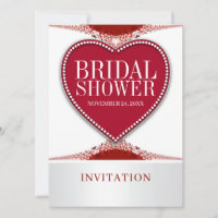 Red Lace Love Heart Bridal Shower Party Invite