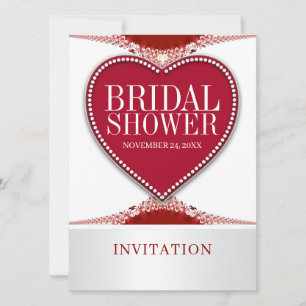 Red Lace Love Heart Bridal Shower Party Invite