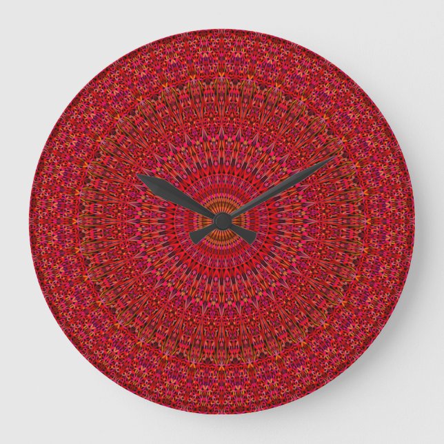 Red Lace Ornament Mandala Large Clock (Front)
