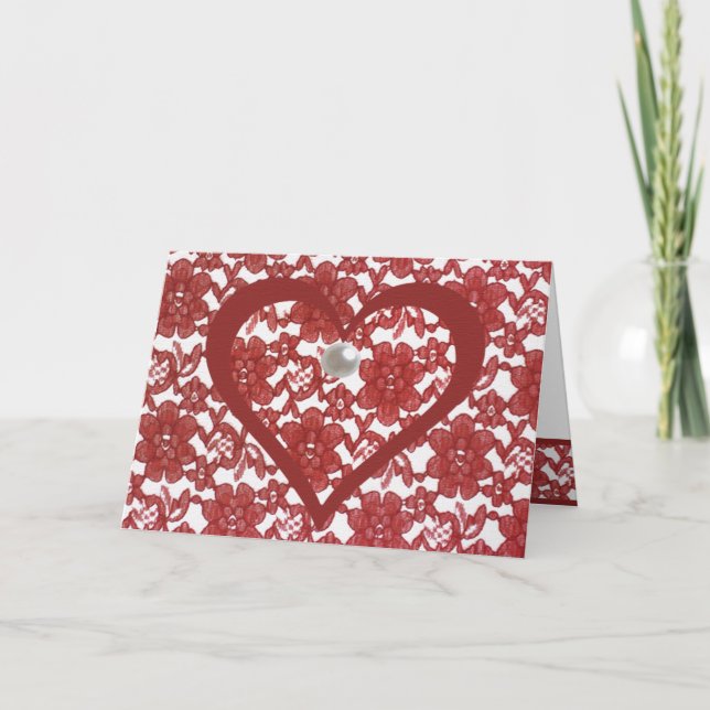 Red Lace Pattern Valentine's Thank You Card (Front)