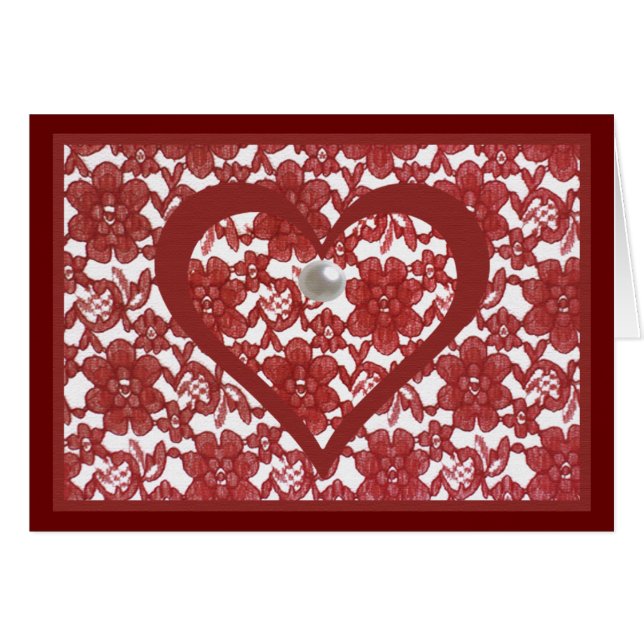 Red Lace Valentine Card with Poem (Front Horizontal)