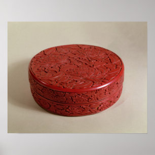 Red lacquer box decorated with peonies, 1426-27 poster