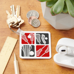 Red Lacrosse Blocks of Sticks and Balls Key Ring