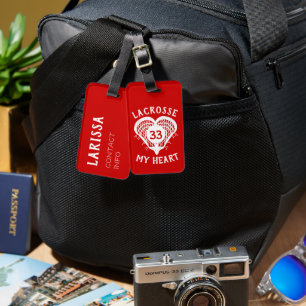 Red Lacrosse My Heart Luggage Tag