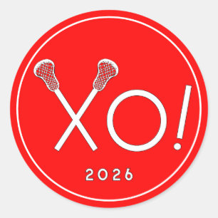 Red Lacrosse Team Classic Round Sticker