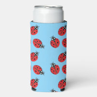 Red Lady Bug Illustration Light Blue