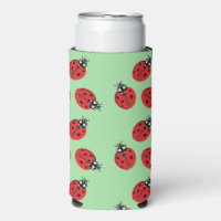 Red Lady Bug Illustration Light Green