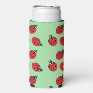 Red Lady Bug Illustration Light Green Seltzer Can Cooler