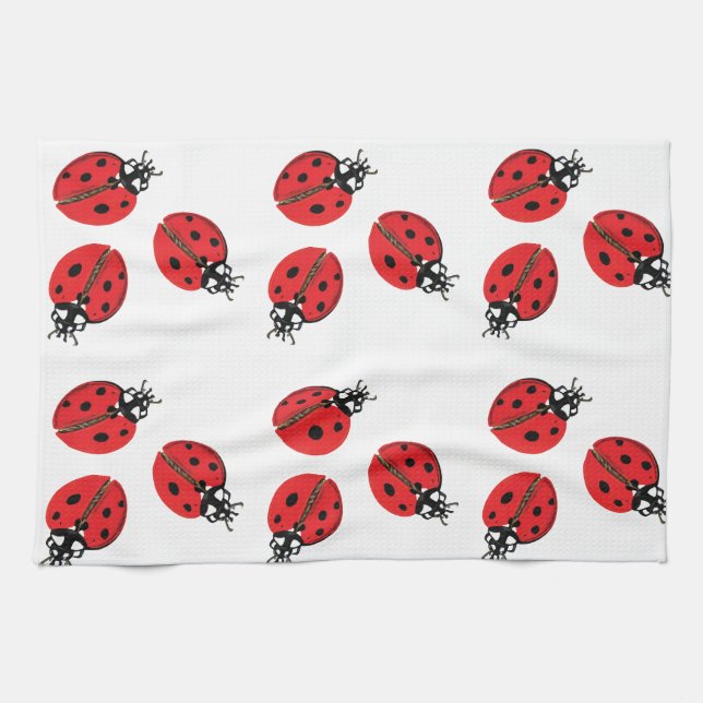 Red Lady Bug Illustration Tea Towel (Horizontal)