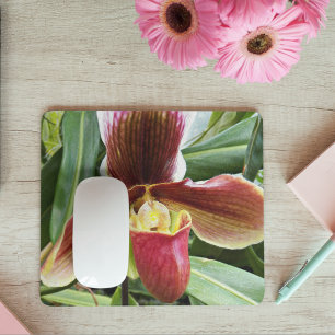 Red Lady Slipper Orchid Floral Mouse Pad