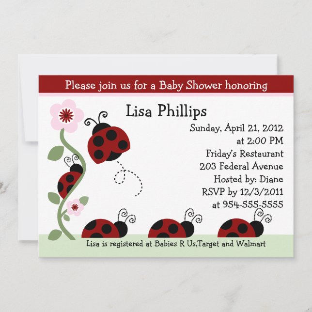 Red Ladybug and Flower Baby Shower Invitation (Front)