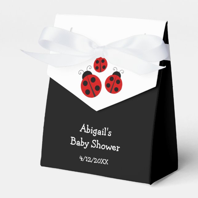 Red Ladybug Baby Shower Personalised Favour Box (Front Side)