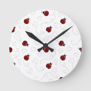 Red Ladybug Beetle Insect Lover Black Hearts Round Clock