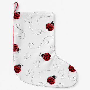 Red Ladybug Beetle Insect Lover Black Hearts Small Christmas Stocking