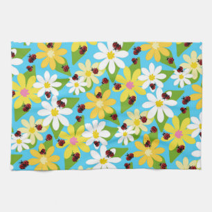 Red Ladybug Beetle Insect Lover Black Hearts Tea Towel