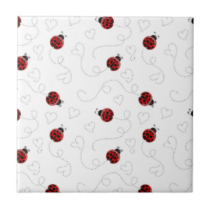 Red Ladybug Beetle Insect Lover Black Hearts Tile