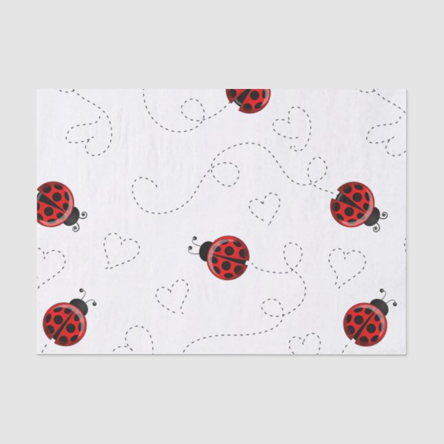 Red Ladybug Beetle Insect Lover Black Hearts Tissue Paper (Front)