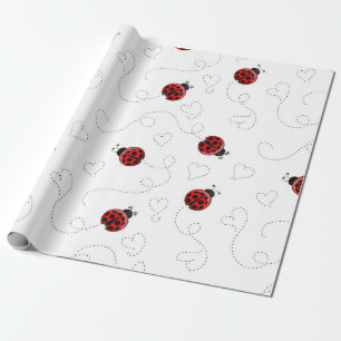 Red Ladybug Beetle Insect Lover Black Hearts Wrapping Paper