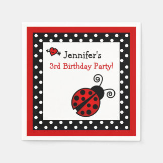 Red Ladybug Birthday - Black and White Polka Dots Napkin