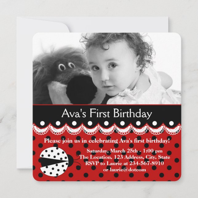 Red Ladybug Birthday Party Invitation (Front)