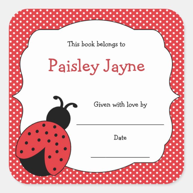 Red Ladybug Bookplates / bring a book baby shower Square Sticker (Front)
