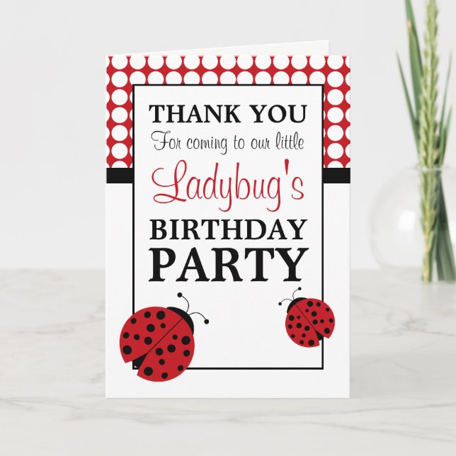 Red Ladybug Children's Birthday Party Thank You Card (Front)