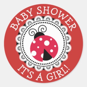 Red Ladybug Girl Baby Shower Stickers