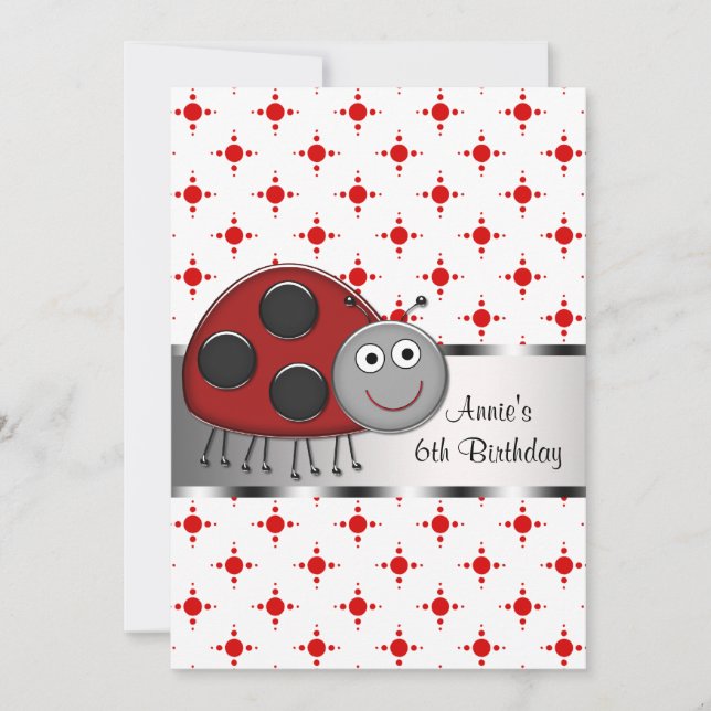 Red Ladybug Girls 6th Birthday Party Invitation (Front)