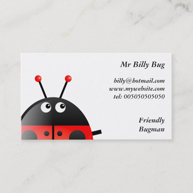 Red Ladybug, Mr Billy Bug, Business Card (Front)