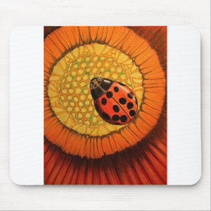 Red Ladybug On Flower Mouse Pad