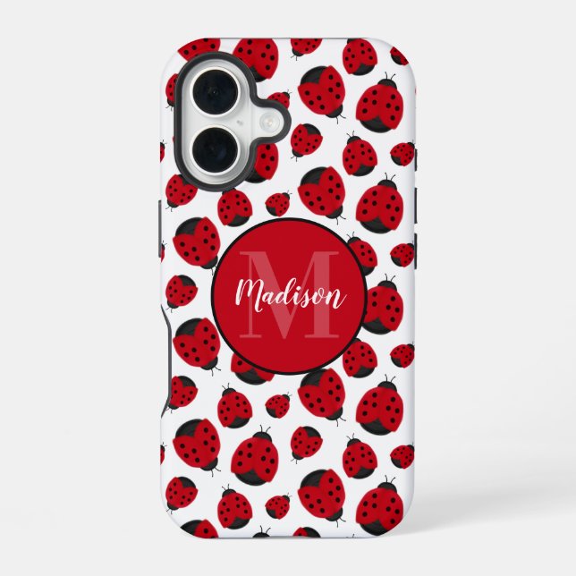Red Ladybug Pattern Personalised iPhone 16 Case (Back)