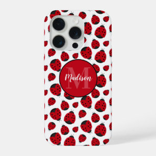 Red Ladybug Pattern Personalised iPhone 15 Pro Case