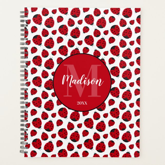 Red Ladybug Pattern Personalised Planner (Front)