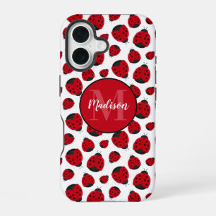 Red Ladybug Pattern Personalized iPhone 16 Case