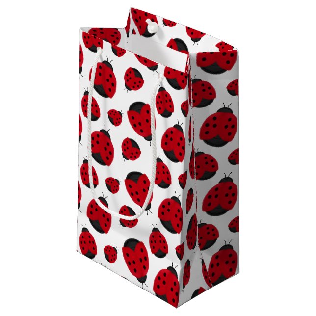 Red Ladybug Pattern Small Gift Bag (Front Angled)