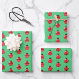 Red Ladybug Pattern Wrapping Paper Sheet