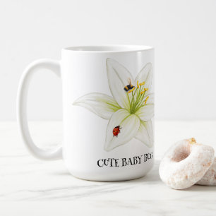 Red Ladybug pink Lily Flower custom name kid girl Coffee Mug