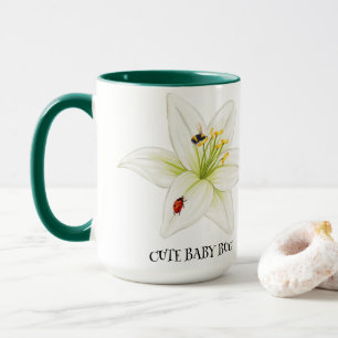 Red Ladybug pink Lily Flower custom name kid girl Mug