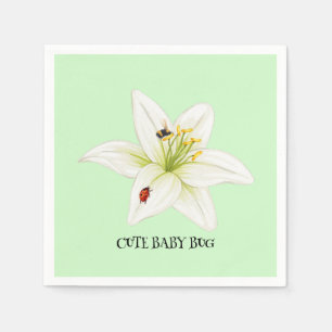 Red Ladybug pink Lily Flower custom name kid girl  Napkin