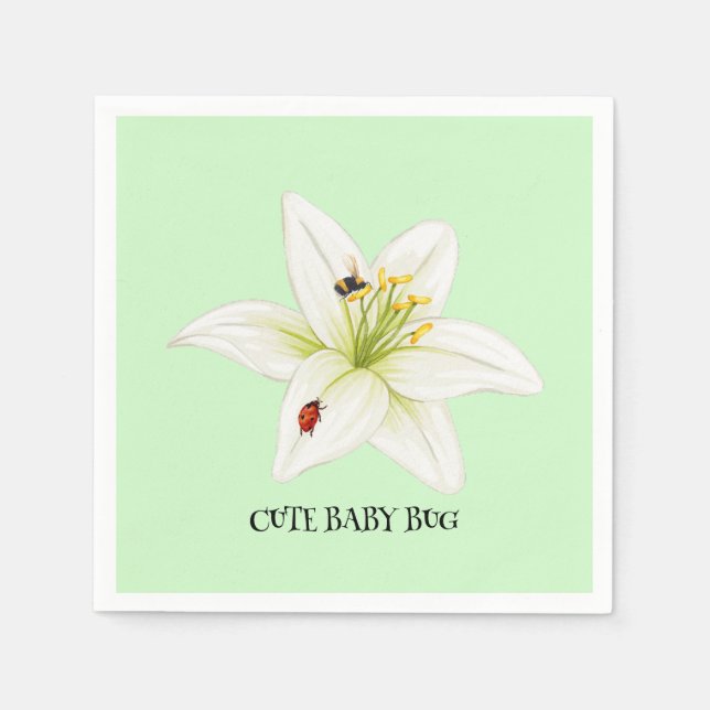 Red Ladybug pink Lily Flower custom name kid girl  Napkin (Front)