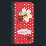 Red ladybug polka flower girls iPhone flap case<br><div class="desc">Cute original red ladybug / ladybird on a red polka flowers kids iphone case. Reads Jacqueline or you can personalise with your own name. Exclusively designed by Sarah Trett.</div>