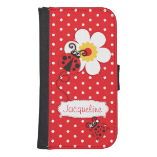 Red ladybug polka flower girls iPhone flap case